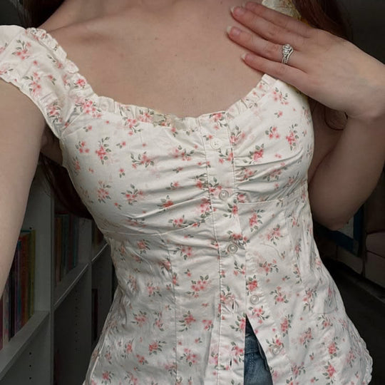 Damen Blusenshirt mit floralem Design und Rüschendetails EB