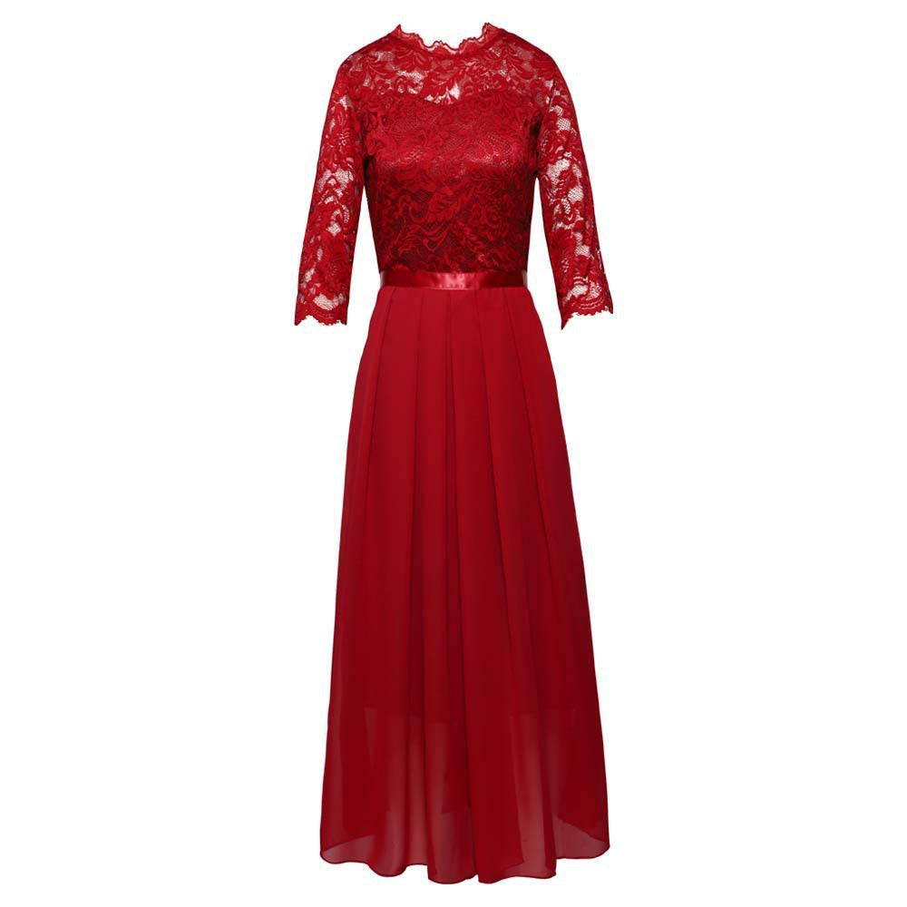 Damen Maxikleid mit Spitzendetails und transparentem Rock EB