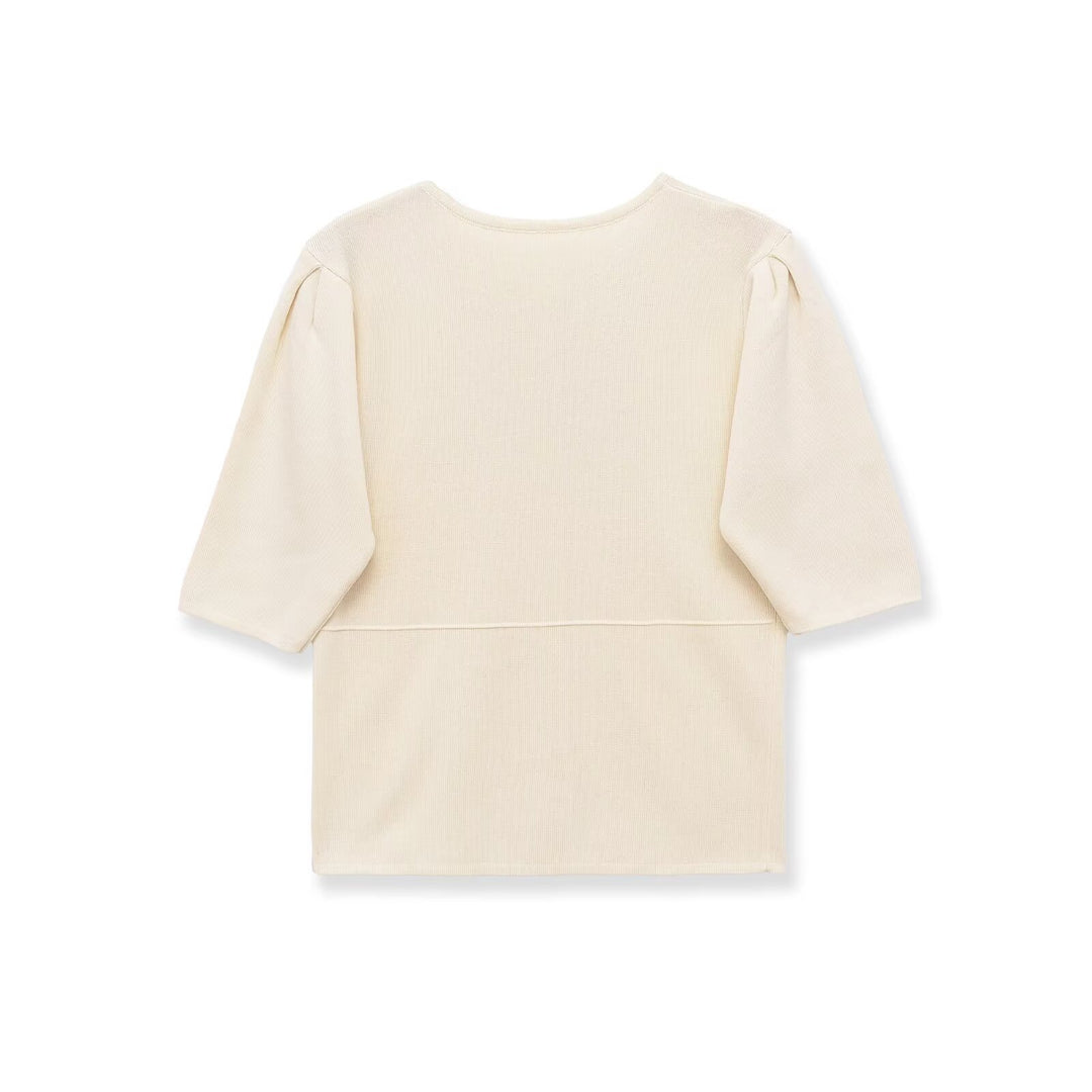 Damen kurzärmlige Strickjacke mit Knöpfen und raffinierter Raffung EB