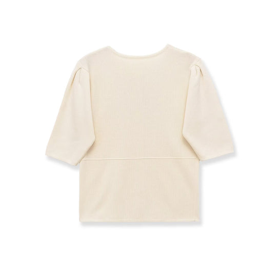 Damen kurzärmlige Strickjacke mit Knöpfen und raffinierter Raffung EB