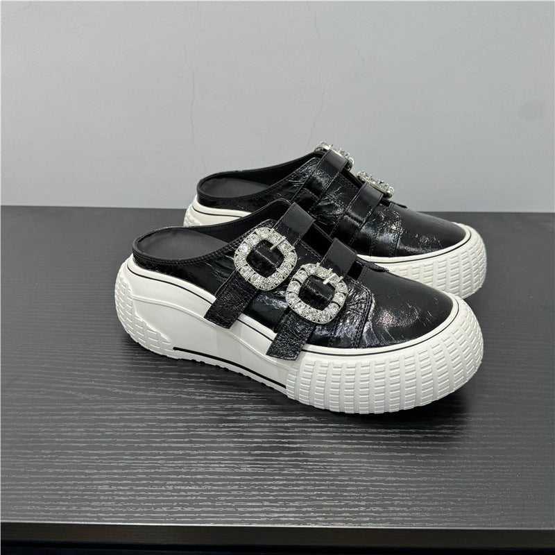 Damen modische Clutch-Sneaker mit dekorativen Strassschnallen EB