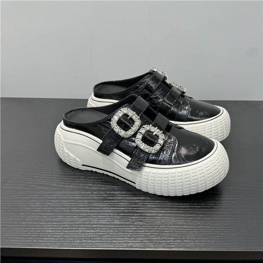 Damen modische Clutch-Sneaker mit dekorativen Strassschnallen EB