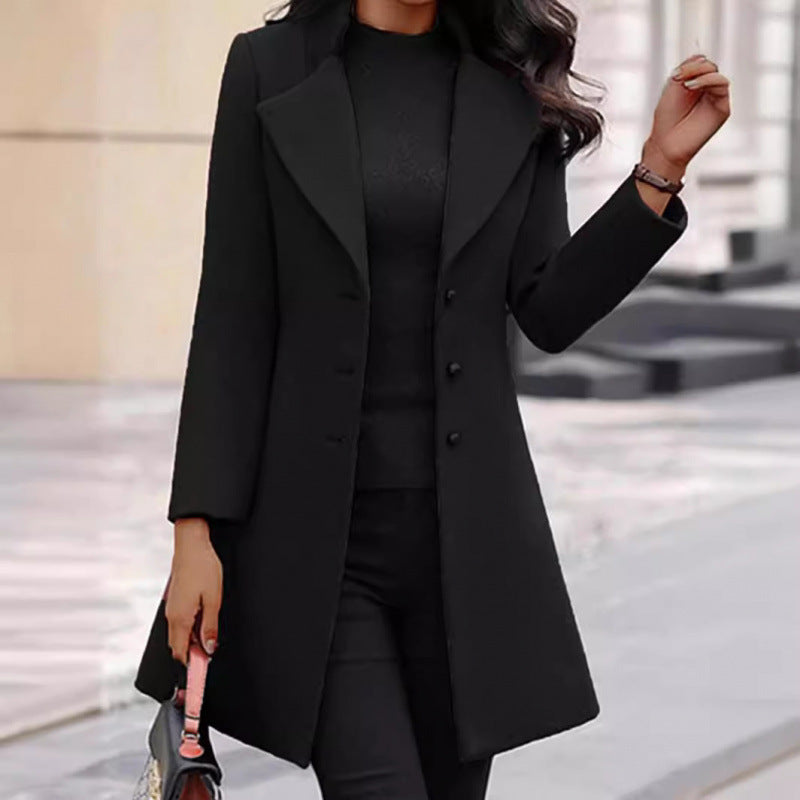 Damen eleganter Wollmantel mit strukturierter Passform und doppelt knopfverschlossenem Design EB