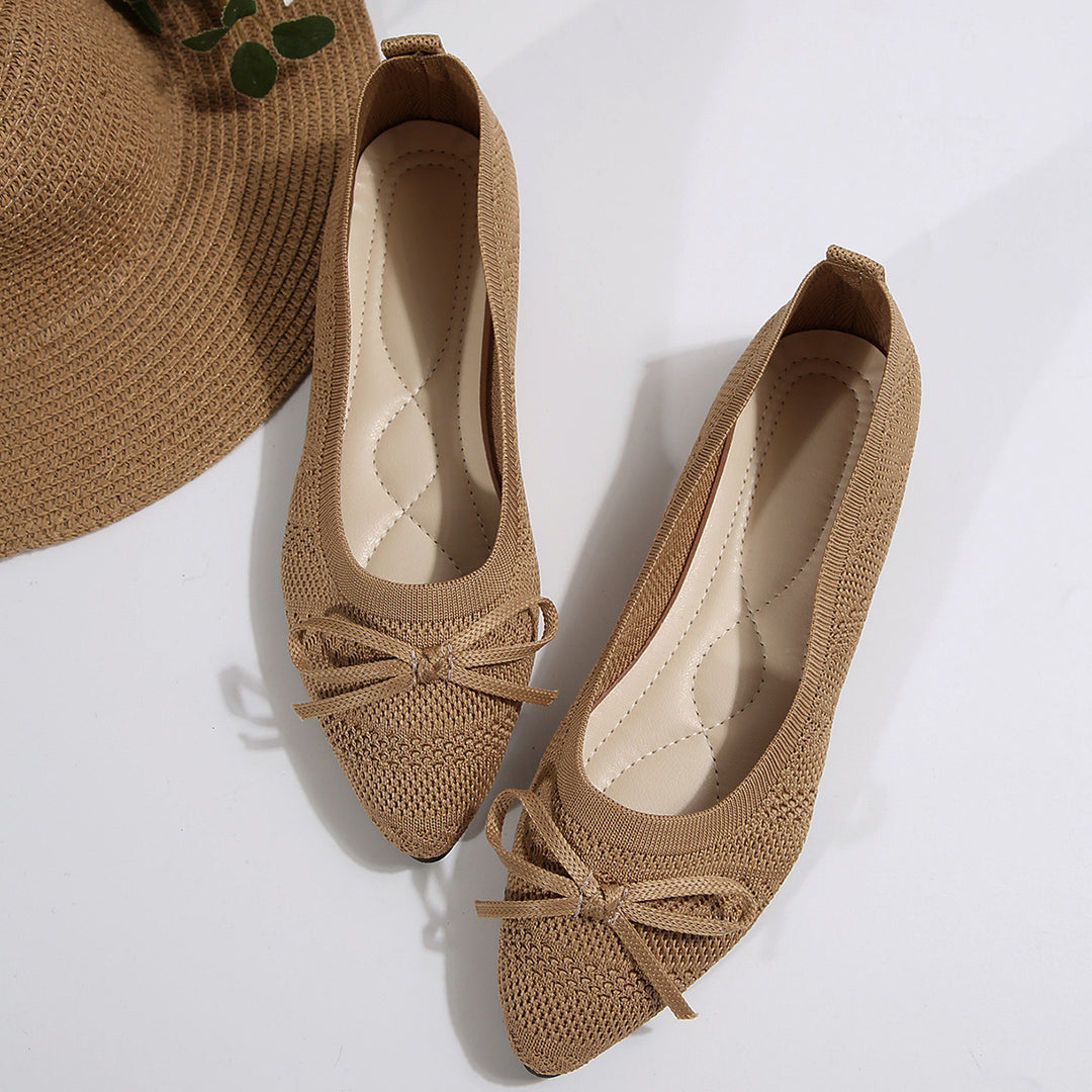 Damen elastische Ballerinas mit modischem Schleifenakzent EB