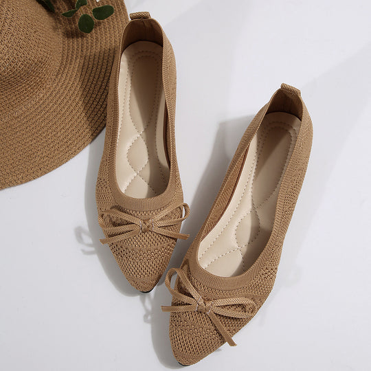 Damen elastische Ballerinas mit modischem Schleifenakzent EB