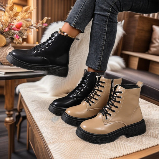 Damen Schnürstiefel mit tiefem Profil und seitlichem Reißverschluss EB