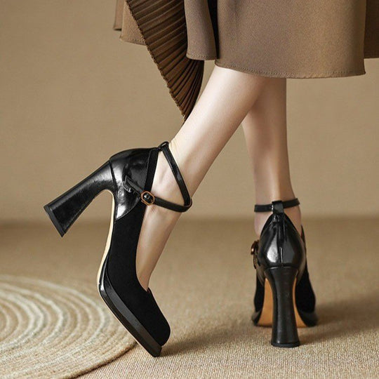 Damen Elegante Mary Jane Pumps mit Luxuriösem Blockabsatz EB
