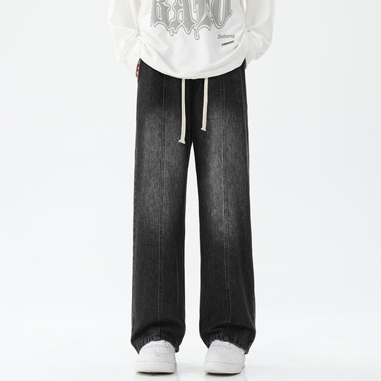 Damen weite Denim-Hose mit verstellbarem Bund und modernem Schnitt EB