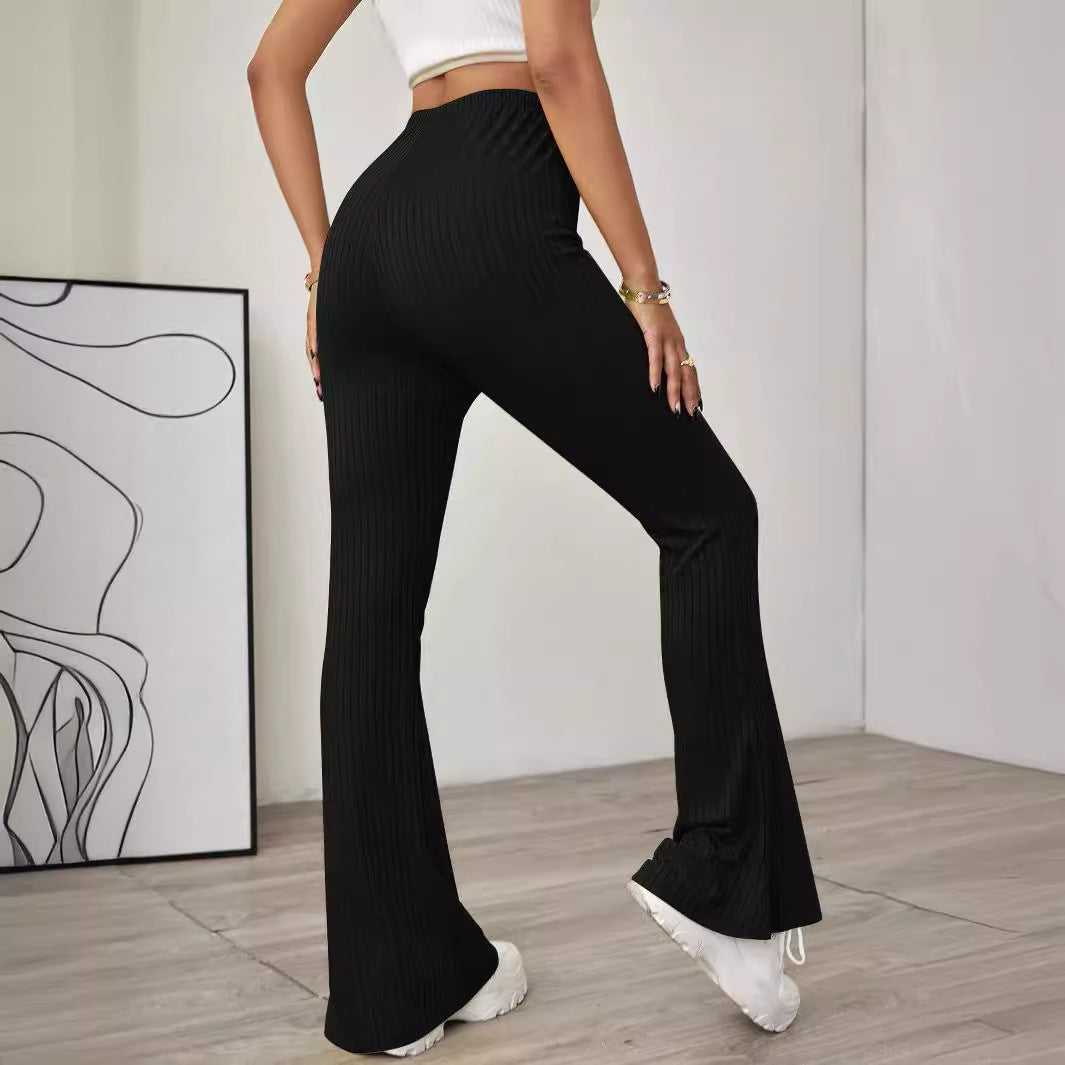 Damen gerippte hochgeschnittene Bootcut-Hose aus Stretch-Jersey mit ausgestelltem Bein Eichborn Berlin
