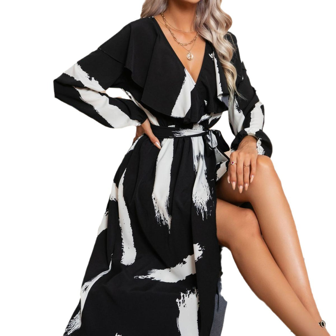 Damen Maxikleid mit asymmetrischem Saum und aufregendem Rüschendesign EB