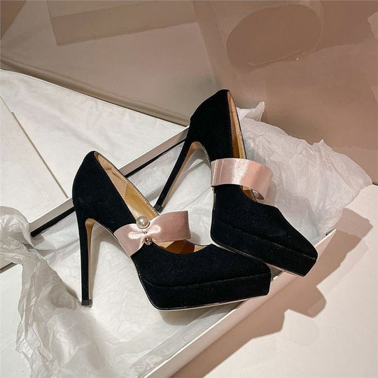 Damen elegante Stiletto-Pumps mit dekorativem Schleifenakzent EB