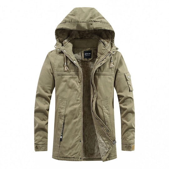 Herren Fieldparka aus robustem Canvas mit wärmender Teddyfleece‑Innenlage und Ärmeltasche EB