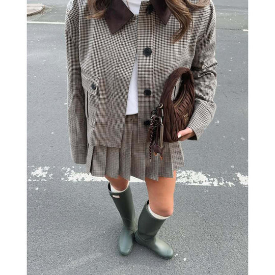 Damen Karierte Blazerjacke mit tailliertem Schnitt und eleganten Details EB