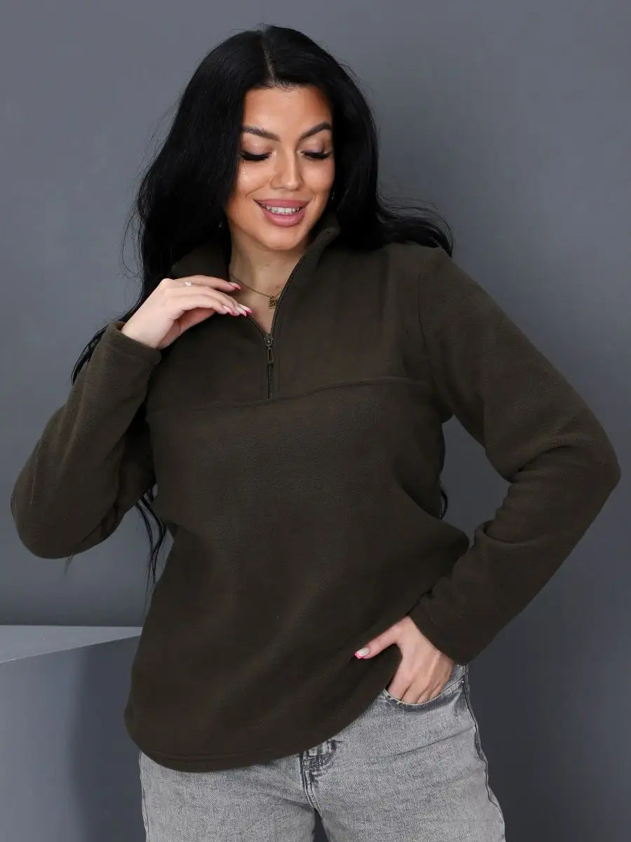 Damen Fleeceoberteil mit kurzem Halbzip und Stehkragen EB
