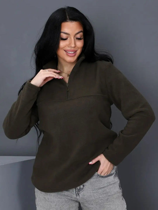 Damen Fleeceoberteil mit kurzem Halbzip und Stehkragen EB