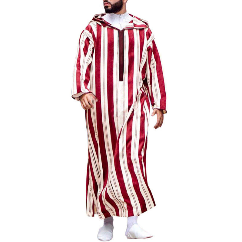 Damen nan langes Kapuzen-Hemdkleid mit frontalem Reißverschluss und senkrechtem Streifenmuster EB