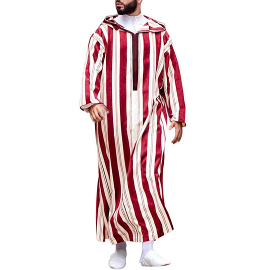 Damen nan langes Kapuzen-Hemdkleid mit frontalem Reißverschluss und senkrechtem Streifenmuster EB