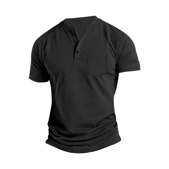 Herren nan atmungsaktives Baumwoll-Elasthan Kurzarm-Henley mit Brusttasche EB