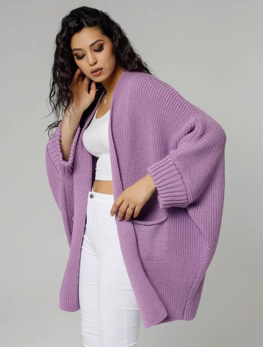 Damen Langer Strickcardigan mit offenen Fronten und praktischen Taschen EB