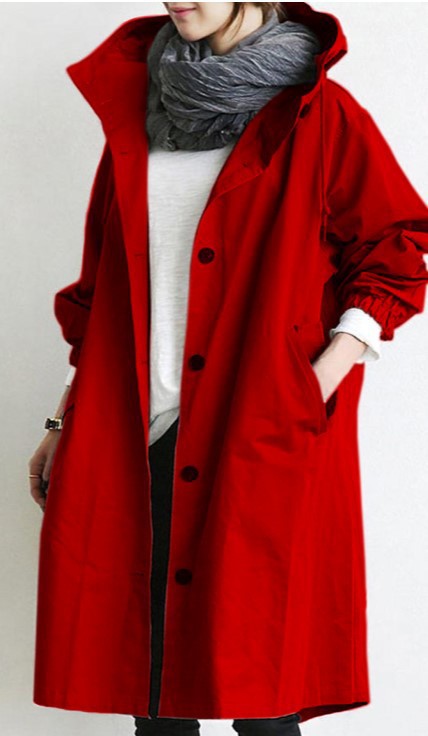 Damen nan leichter oversized Parka-Mantel mit Kapuze, Taillenzug und seitlichem Gehschlitz EB