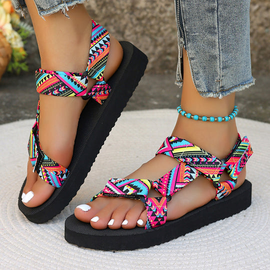 Damen Sommerliche Sport-Sandalen mit bunten Riemen und rutschfester Sohle EB