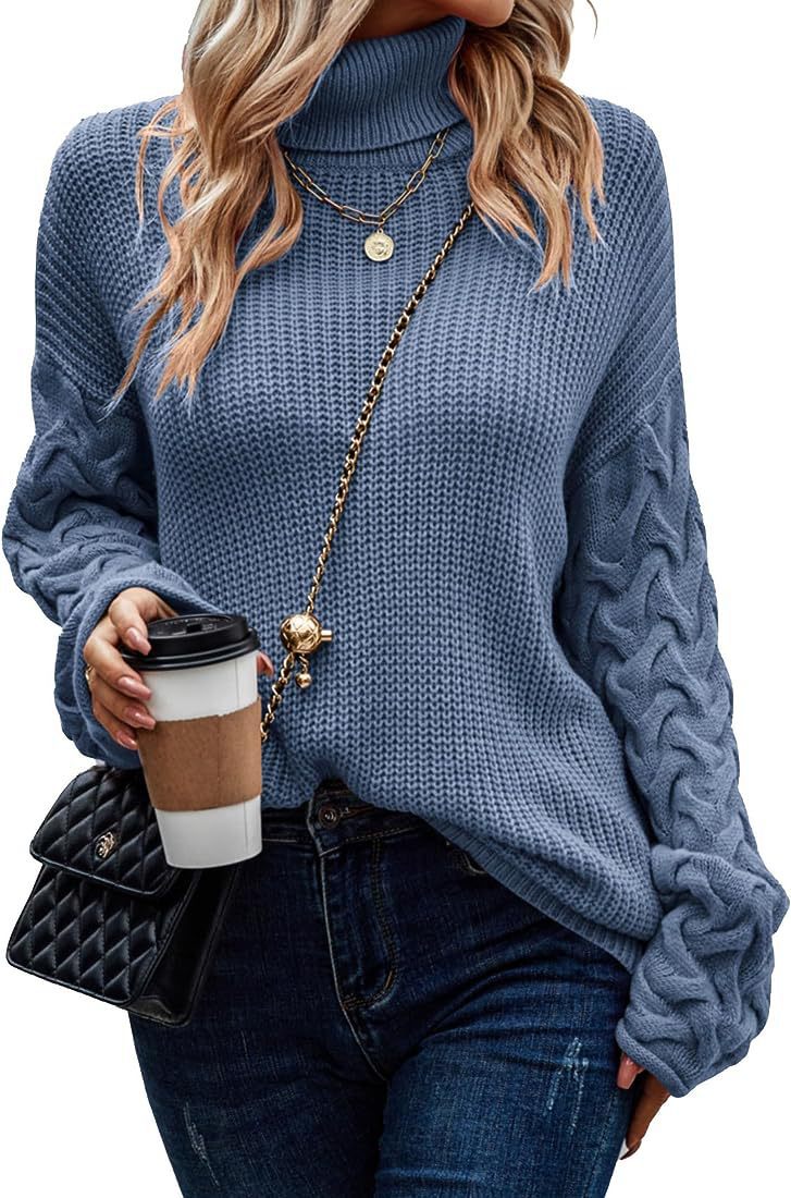 Damen Grobstrickpullover mit modernem Zopfdesign und hohem Kragen EB