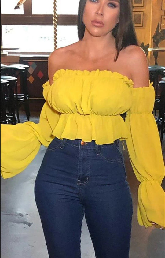 Damen Off-Shoulder Bluse mit voluminösen Ärmeln EB