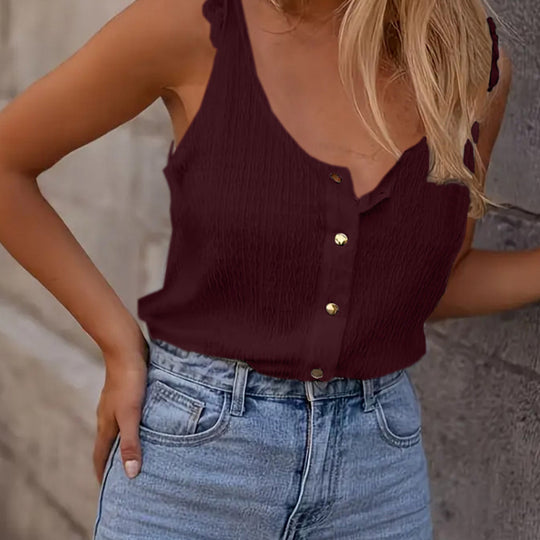Damen luftige Bluse mit Knopfleiste und Rüschen EB