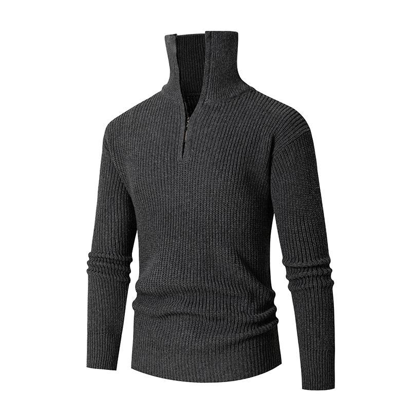 Herren nan strukturierter Halbzip-Pullover mit hohem Kragen, robuster Rippstruktur und elastischen Bündchen EB