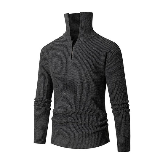 Herren nan strukturierter Halbzip-Pullover mit hohem Kragen, robuster Rippstruktur und elastischen Bündchen EB