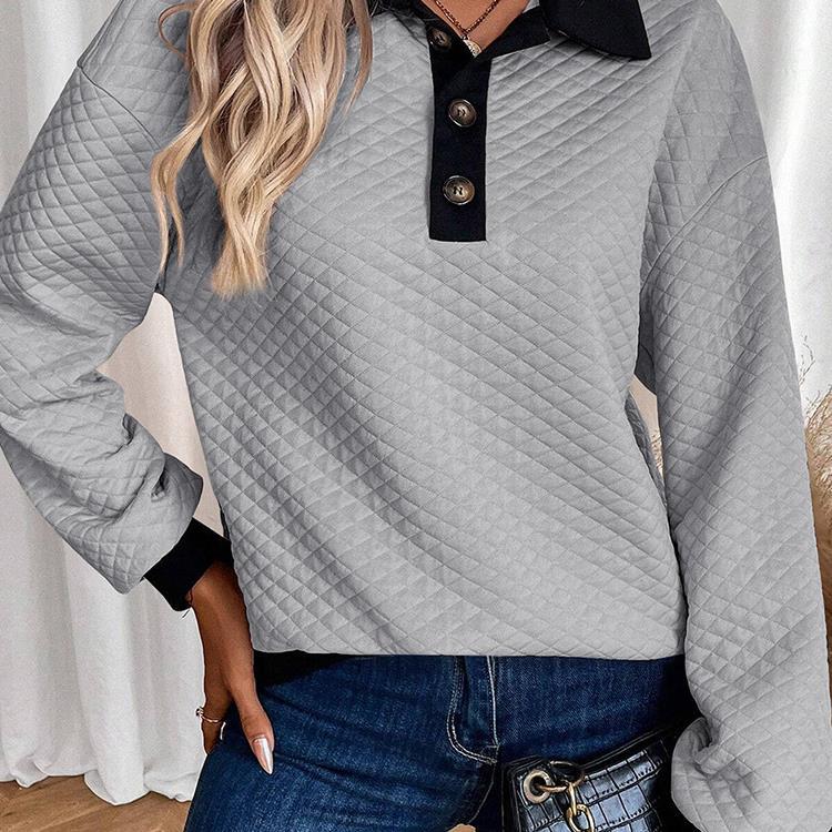 Damen oversized Stepp-Pullover mit klassischem Kragen und praktischen Knopfdetails EB