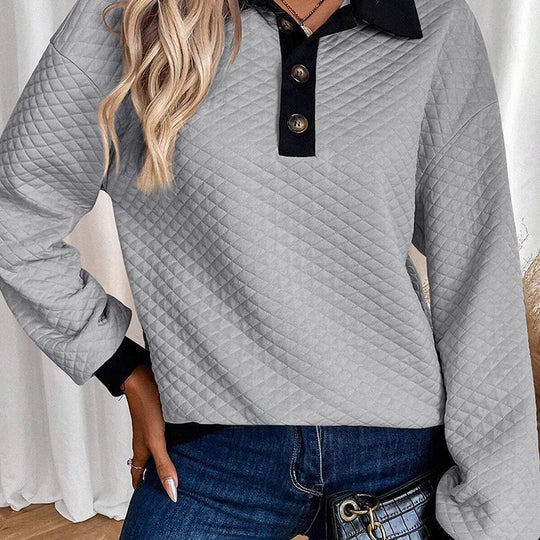 Damen oversized Stepp-Pullover mit klassischem Kragen und praktischen Knopfdetails EB