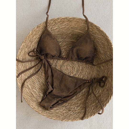 Damen Triangel-Bikini mit verstellbaren Trägern und dekorativem Knoten EB