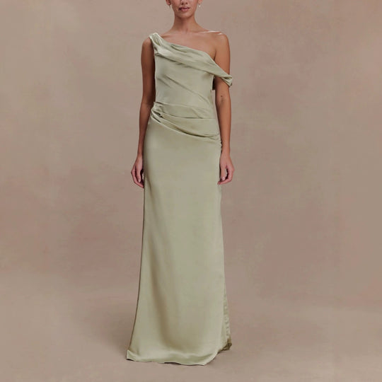 Damen Elegantes asymmetrisches Maxikleid mit raffinierter Drapierung EB