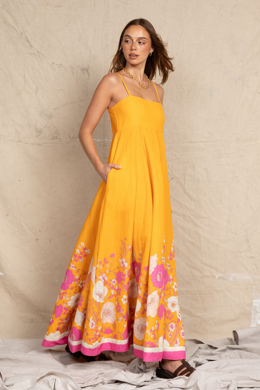 Damen Maxikleid mit floralem Design und eleganten Spaghettiträgern EB