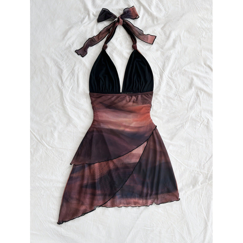 Damen Chiffonkleid mit tiefem V-Ausschnitt und zarter Wickeloptik EB