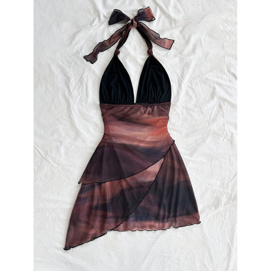 Damen Chiffonkleid mit tiefem V-Ausschnitt und zarter Wickeloptik EB