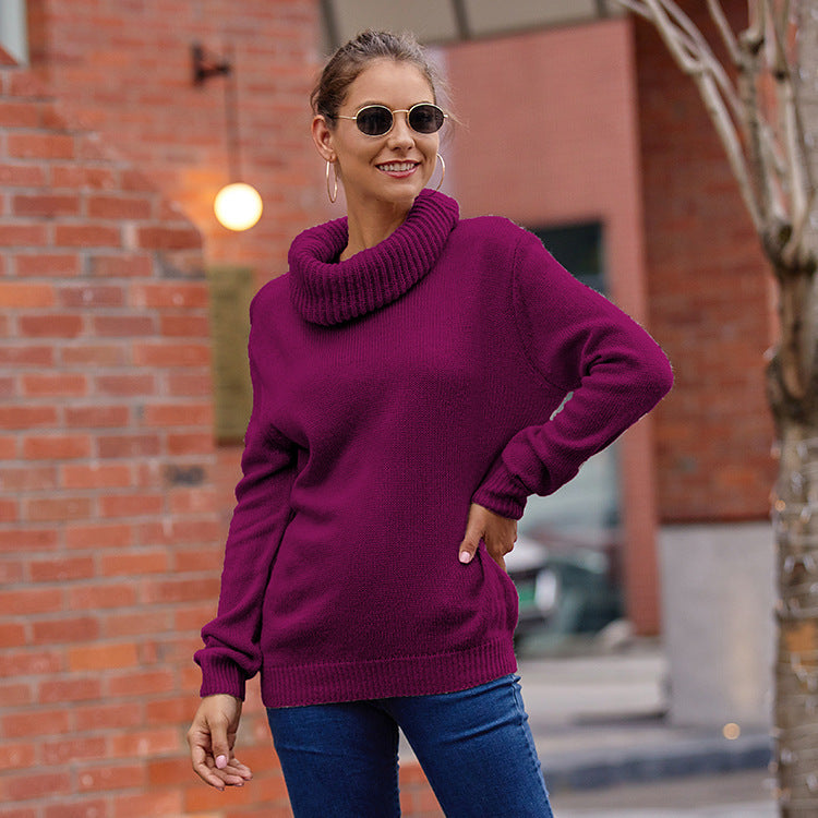 Damen Strickpullover mit weitem Rollkragen und lockerem Schnitt EB