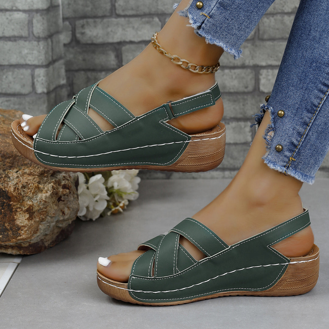 Damen Komfortable Keilabsatz-Sandalen mit geflochtenem Riemendesign EB