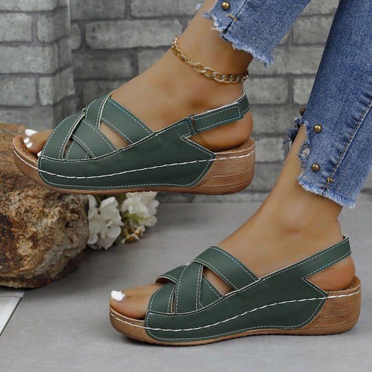 Damen Komfortable Keilabsatz-Sandalen mit geflochtenem Riemendesign EB