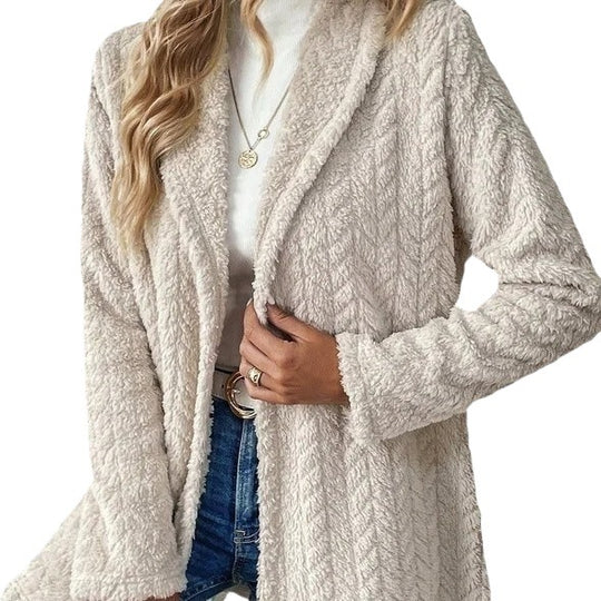 Damen Elegante und lässige Plüsch-Jacke mit strukturiertem Design EB