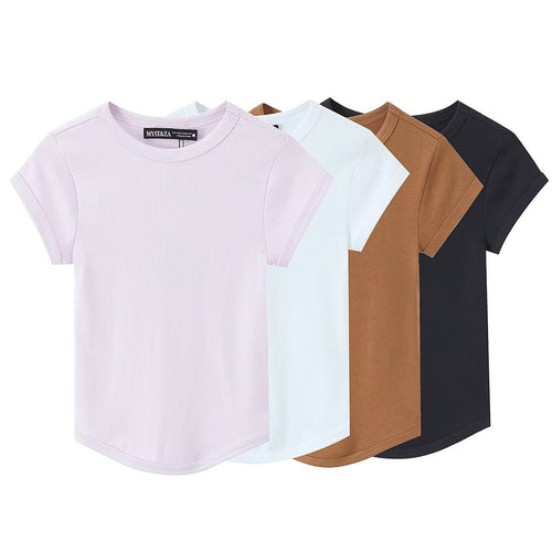 Damen hochwertiges, figurbetontes Basic-T-Shirt mit feiner Rippstruktur EB