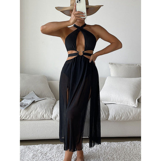 Damen Strandkleid mit raffiniertem Wickel-Design und eleganten Cut-Outs EB