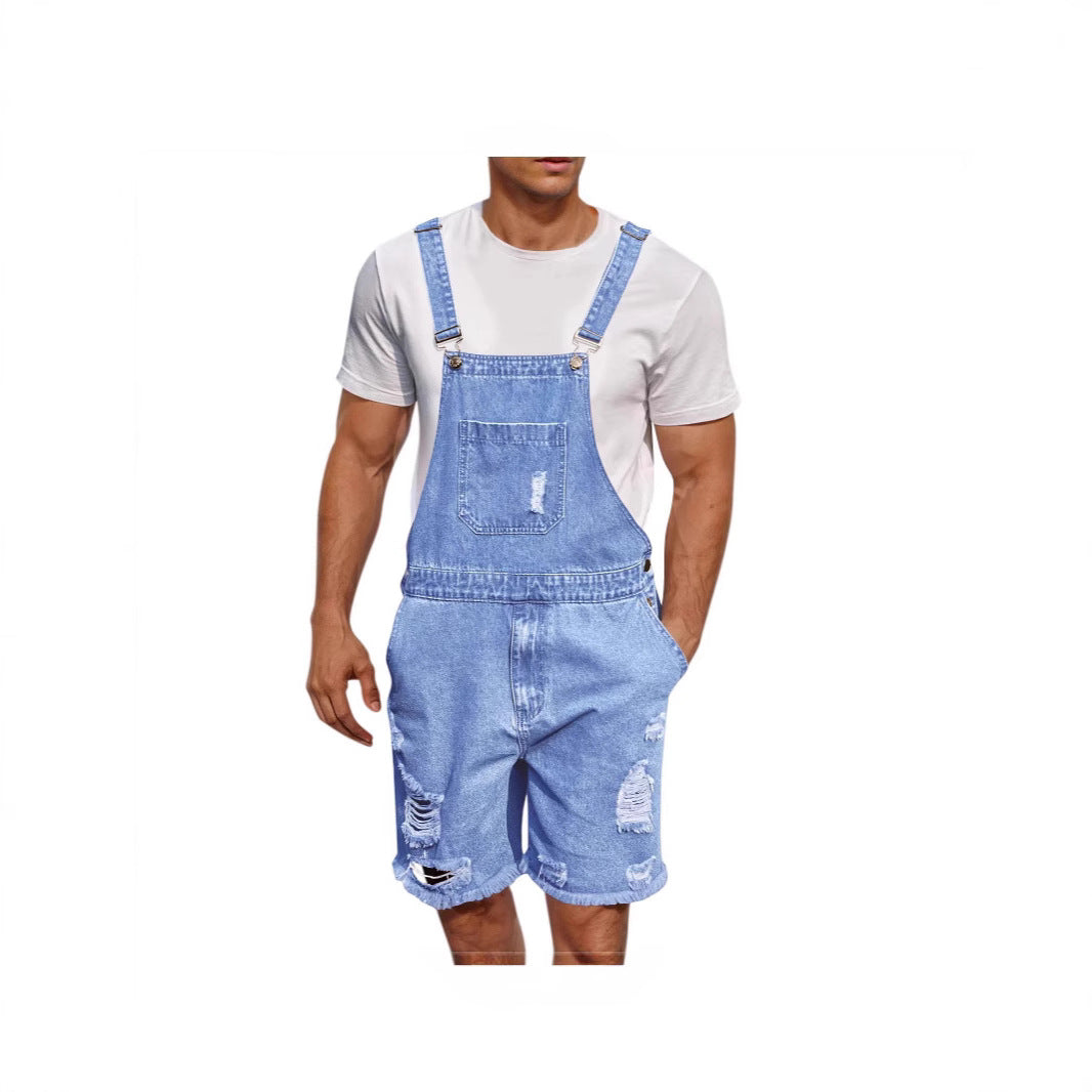 Herren Lässige Denim-Latzhose im distressed Look EB