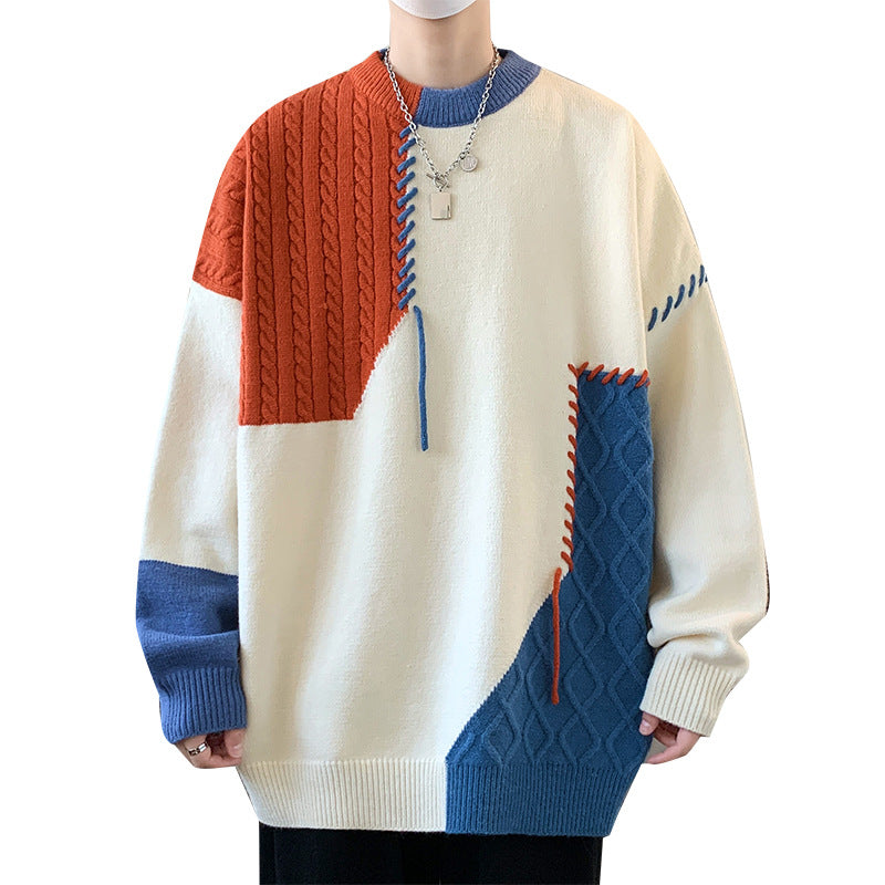 Unisex nan strukturierter Oversize-Strickpullover mit Zopfmuster und dekorativer Steppnaht EB