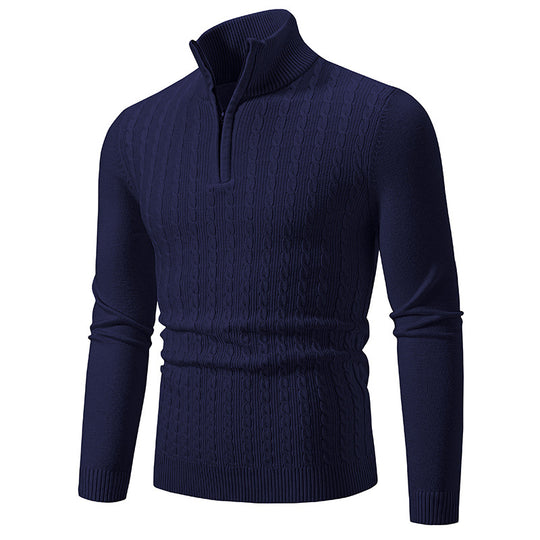 Herren Strickpullover mit halbem Reißverschluss und strukturiertem Zopfmuster EB