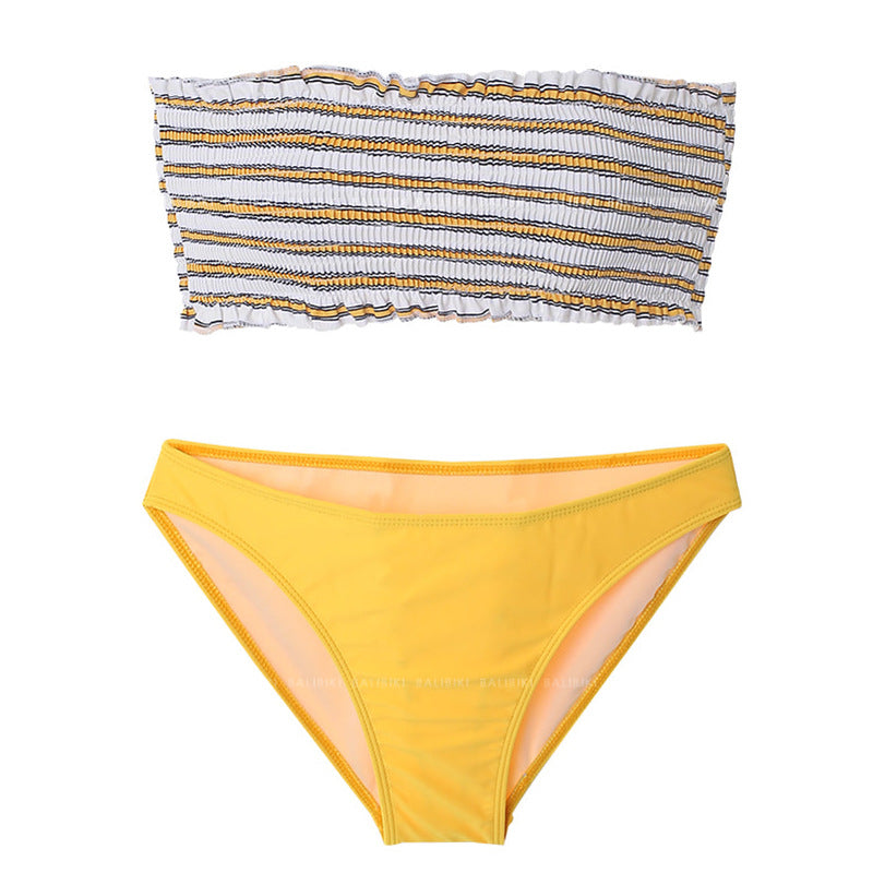 Damen Bandeau-Bikini-Set mit dekorativem Rüschendesign und hoch geschnittenem Unterteil EB
