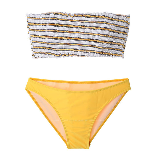 Damen Bandeau-Bikini-Set mit dekorativem Rüschendesign und hoch geschnittenem Unterteil EB