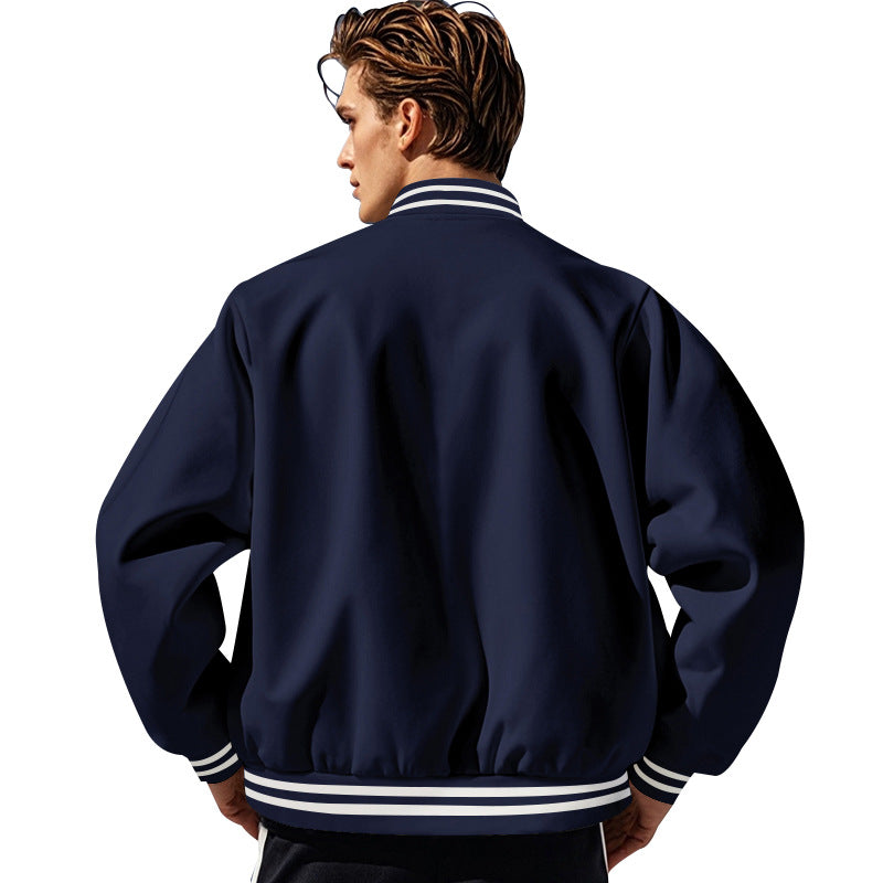 Herren sportliche Collegejacke mit hochgeschlossenem Kragen und klassischen elastischen Bündchen EB
