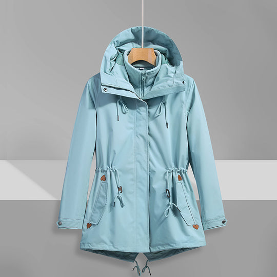 Damen wasserfeste Übergangsjacke mit verstellbarem Kapuzensystem und praktischen Taschen EB